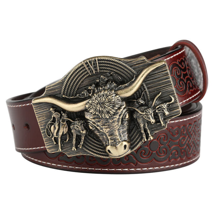 Herrengürtel aus Leder mit Longhorn-Bull-Prägung - Braun / Bronze - 46 - image 12