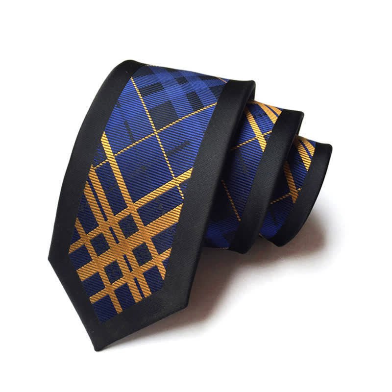 Zeitlose Adelskrawatte für Herren im Karierten Muster - Marineblau & Gold - image 0