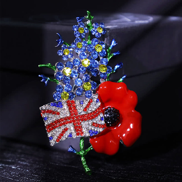 Unisex Brosche mit mehrfarbiger Union-Flagge und Mohnblume