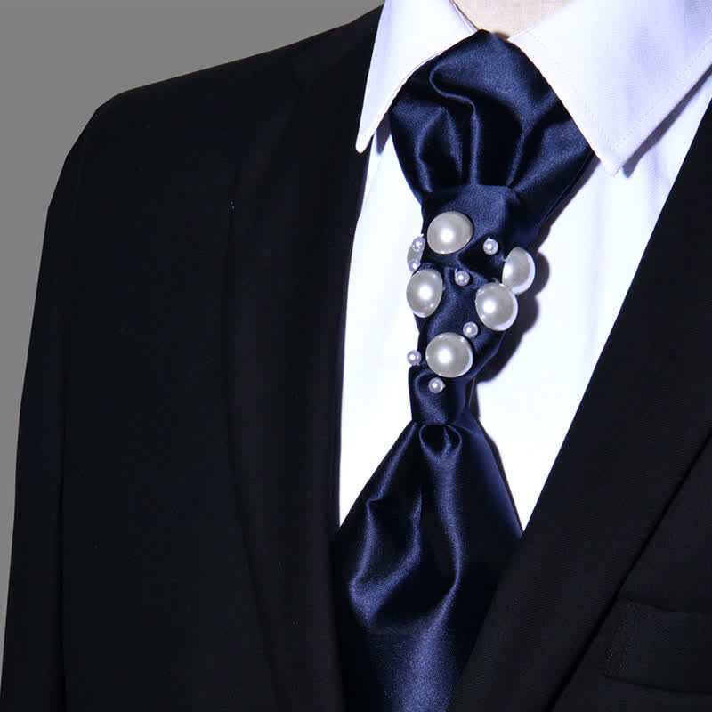 Vintage-Perlen-Hochzeitskrawatte für Herren - Marineblau - image 9