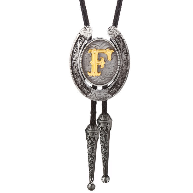Moderne Western-Hufeisen Anfänglicher Buchstabe A bis Z Bolo Tie - Silber - F - image 35
