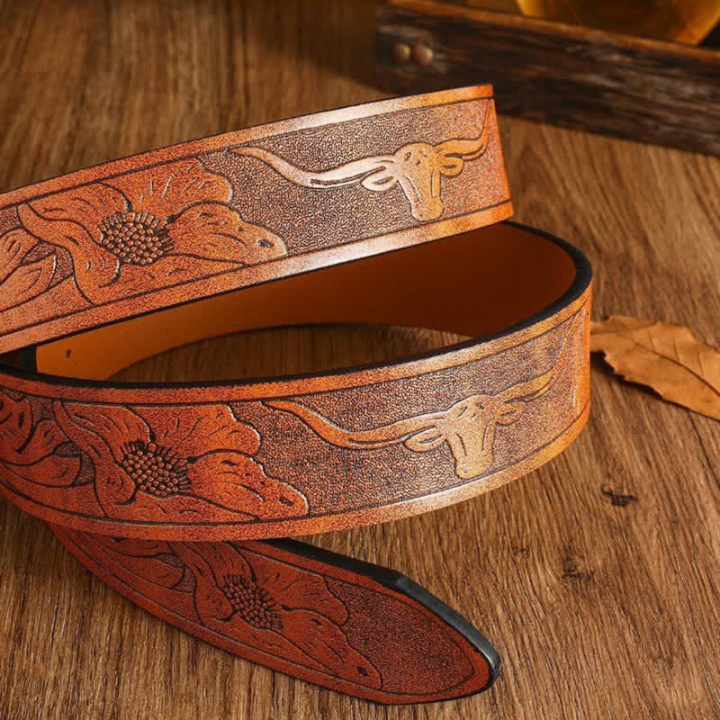 Herren quadratischer Gürtel aus goldenem Longhorn-Bullenleder