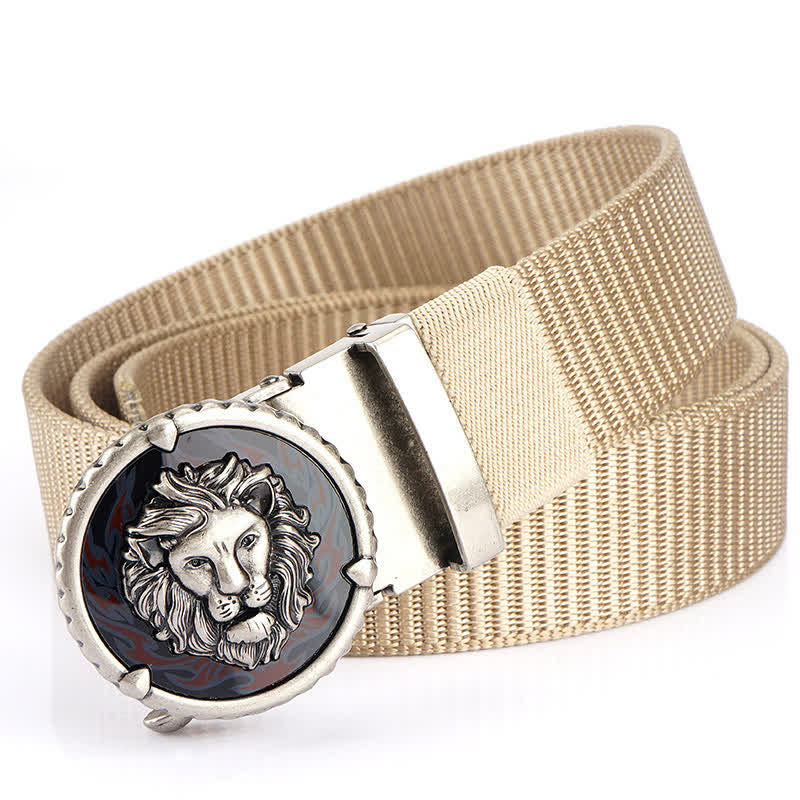 Praktischer Nylongürtel für Herren mit Löwenkopfmuster - Beige / Silber - 48" - image 21
