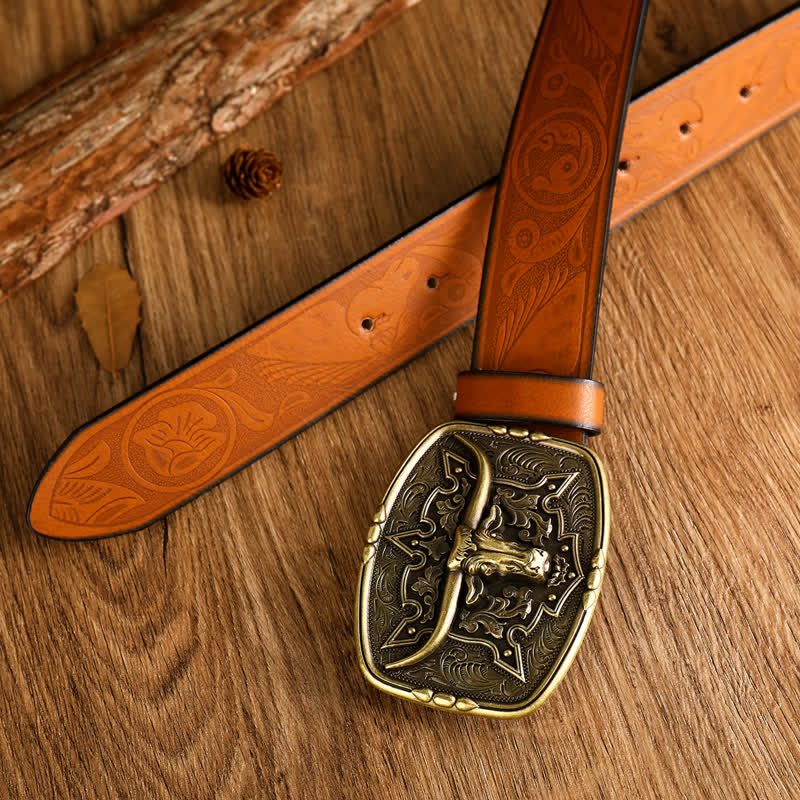 Herren-Gürtel im Western-Stil mit Kuhkopf-Pegung