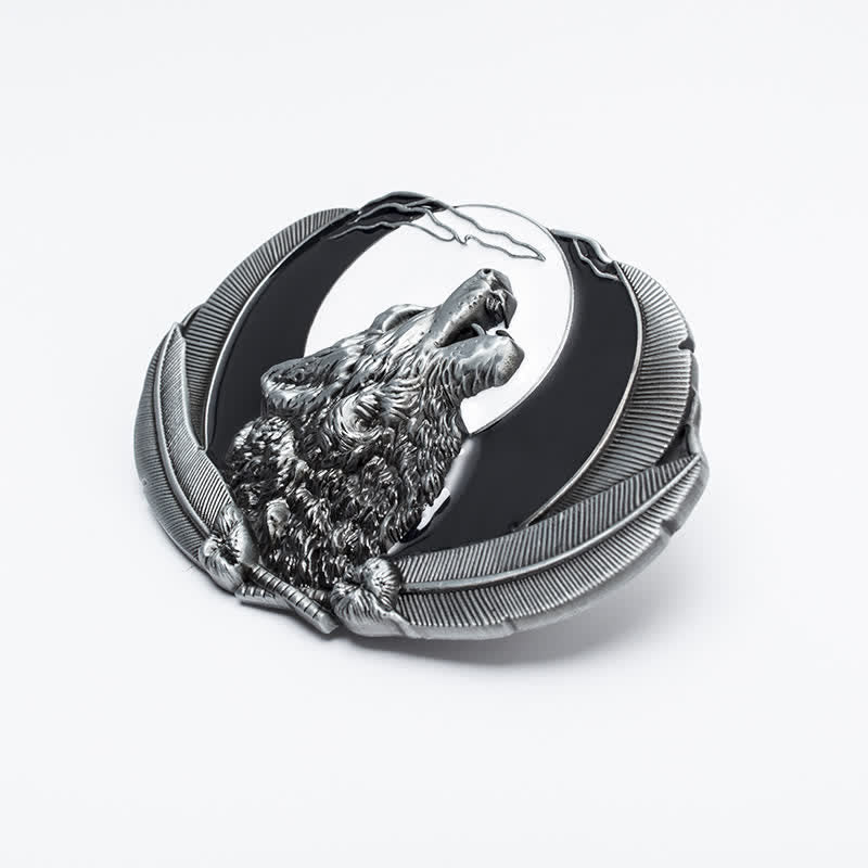 Herren DIY Heulender Wolf Mond Oval Schnalle Ledergürtel