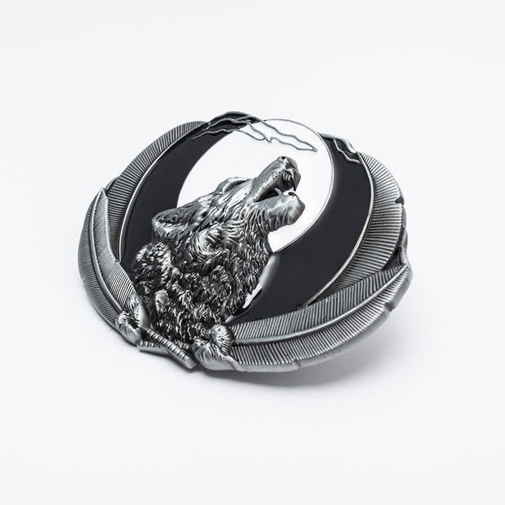 Herren DIY Heulender Wolf Mond Oval Schnalle Ledergürtel