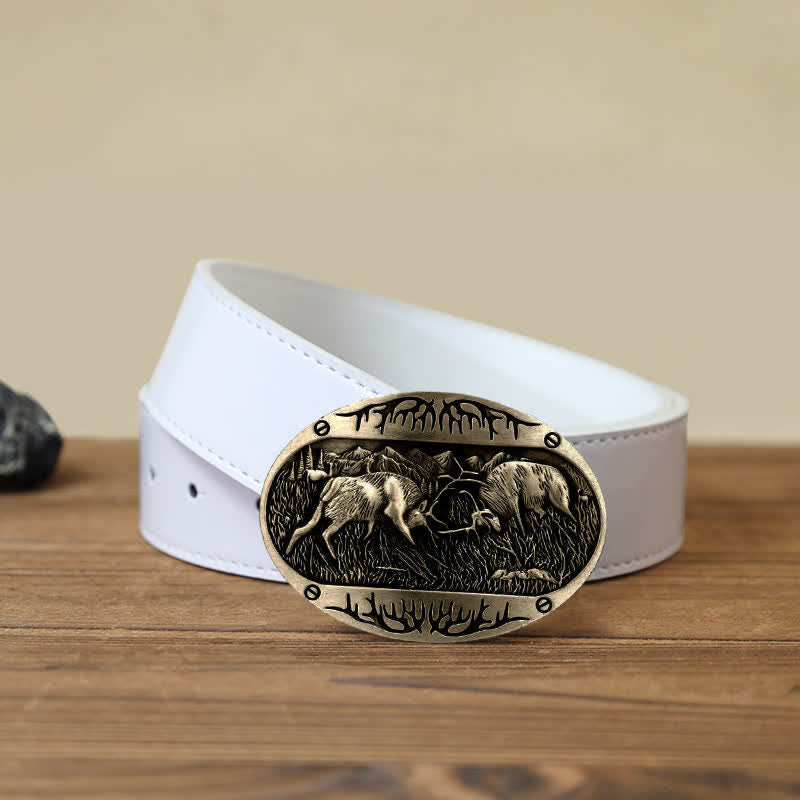 Herren DIY Wild Fighting Deer Schnalle Western Leder Gürtel