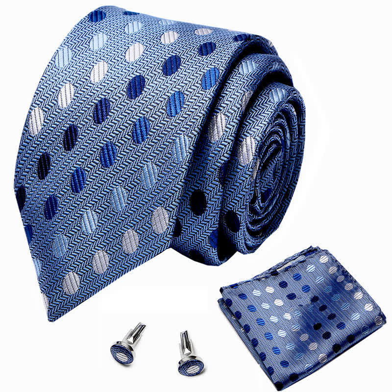 3er-Set Herren Krawatten Blau mit Polka Dots 