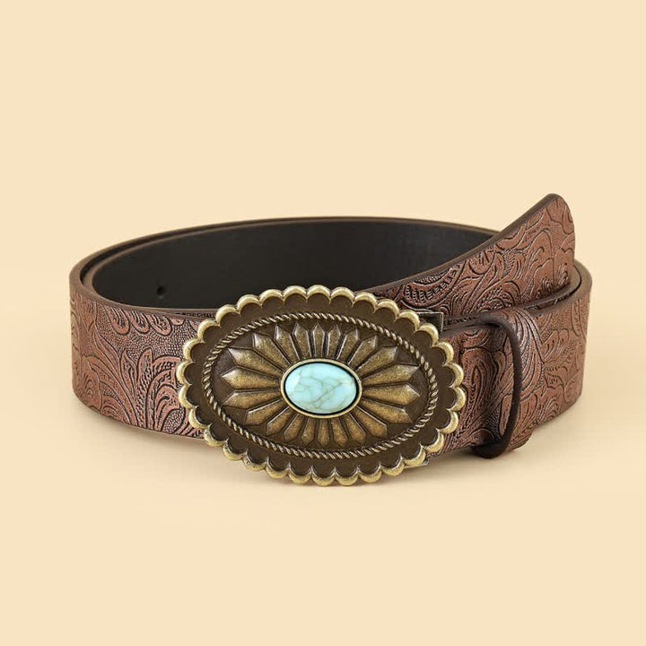 Damen-Ledergürtel im Bohemian-Stil im Vintage-Stil mit türkisfarbener Blume