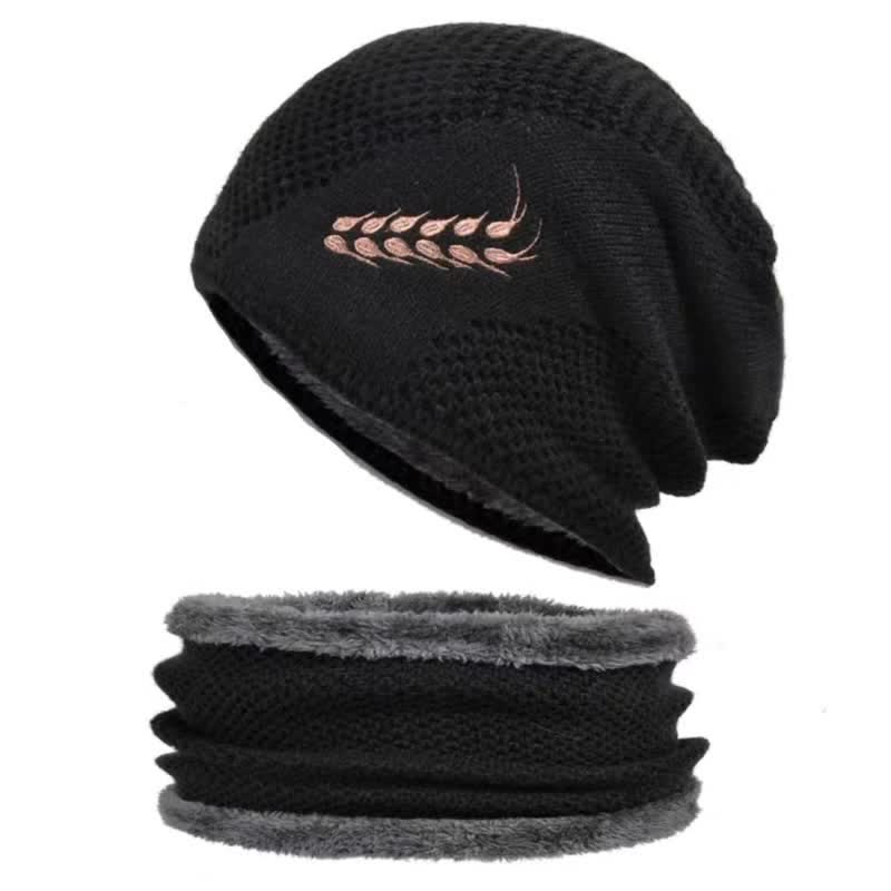 2-teiliges Set Stickmuster Weizen Beanie Mütze &amp; Halswärmer