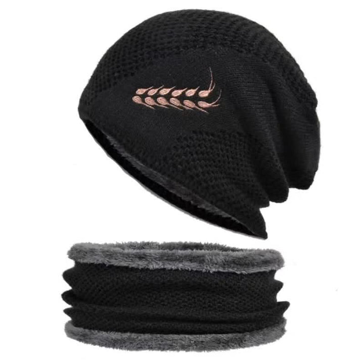 2-teiliges Set Stickmuster Weizen Beanie Mütze &amp; Halswärmer