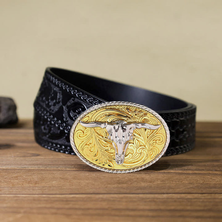 DIY glänzender goldener Stierkopfschnallen-Ledergürtel für Herren