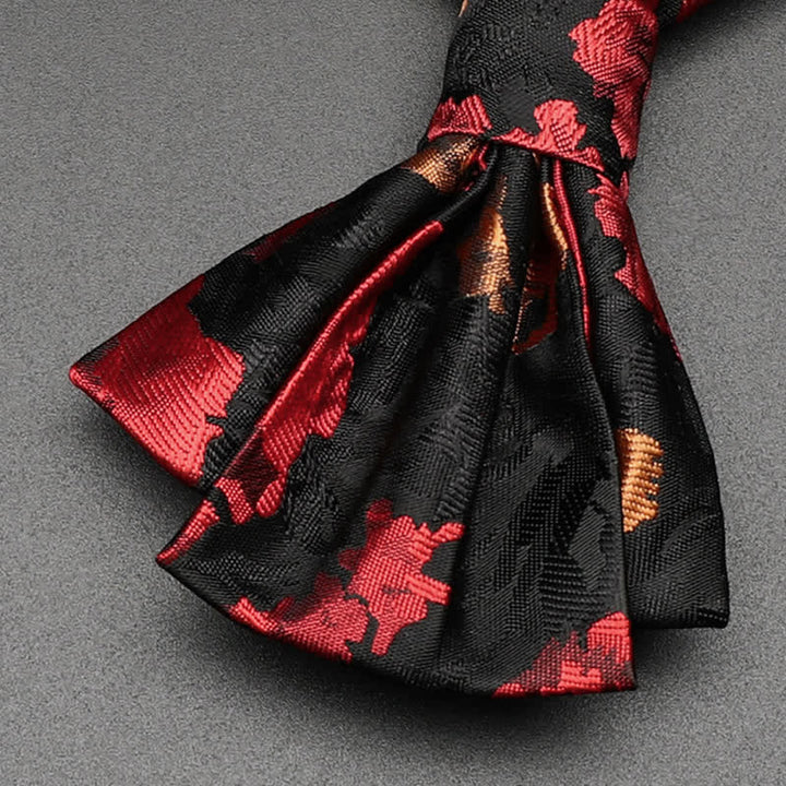 Herrenschleife Schwarz & Rot mit fallendem Blumenmuster