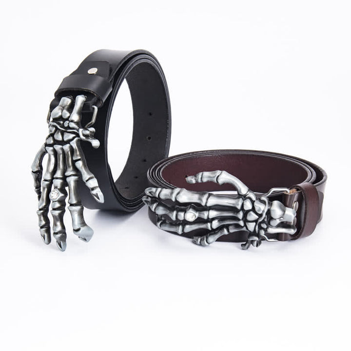Herren Rock Punk Skelett Hand Ledergürtel