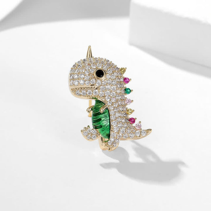 Frauen Cartoon Glitzernde Dinosaurier Brosche