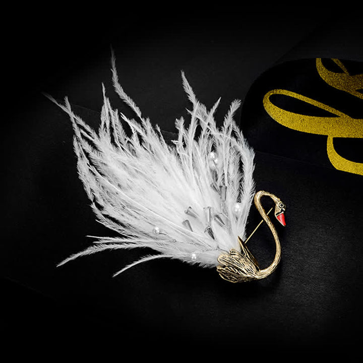 Frauen Schwarz / Weiß Schwan Plüschfeder Brosche