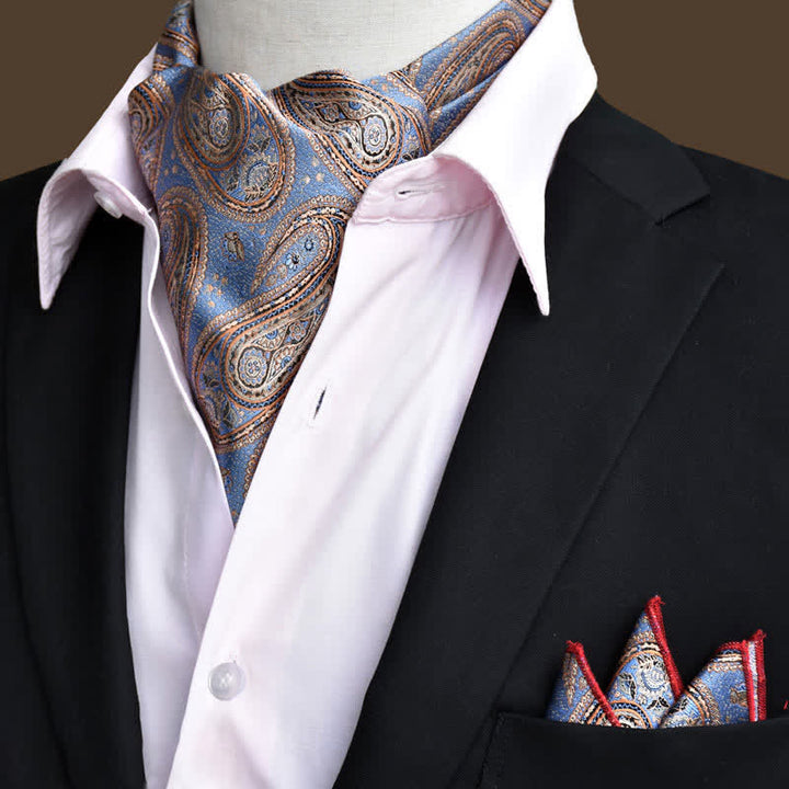 2 Stück Kornblumenblau Luxus Floral Paisley Einstecktuch und Krawattenset