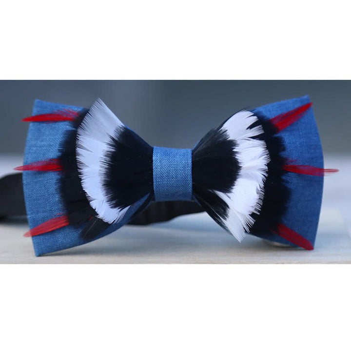 Schwarz &amp; Weiß Deluxe Blauer Flachs Feder Fliege