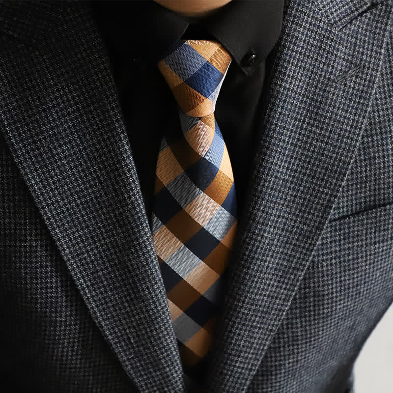 Herren Blend Color Reißverschluss Krawatte Kariert Krawatte - Gelb - image 0