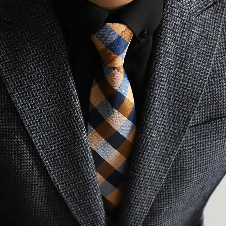 Herren Blend Color Reißverschluss Krawatte Kariert Krawatte - Gelb - image 0
