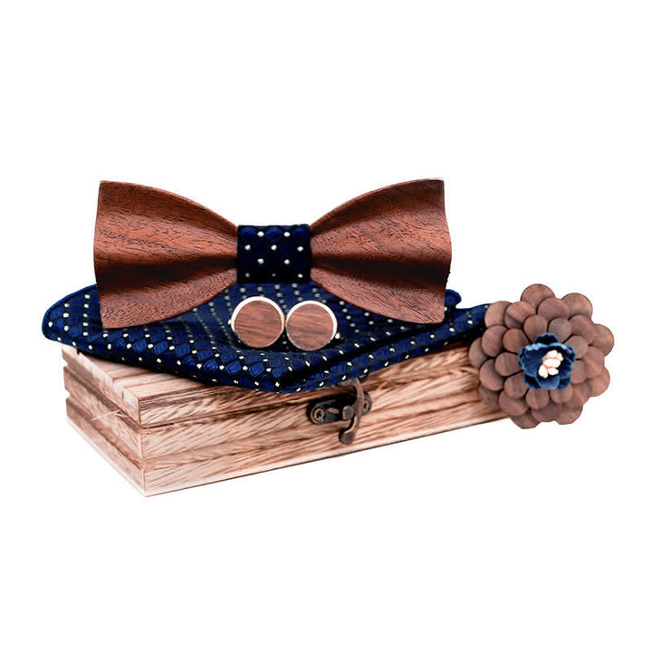 4er Set Herren Schwarz Walnuss Holz Fliege Set