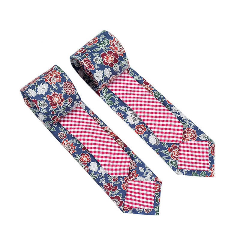 Herren Neuartiger Karo-Blumen-Patchwork-Krawatte - Rot Floral - image 35