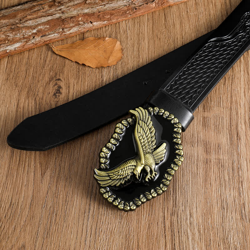 Ledergürtel mit Antik-Gold-Adler-Motiv für Herren