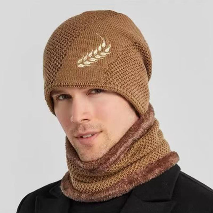2-teiliges Set Stickmuster Weizen Beanie Mütze &amp; Halswärmer