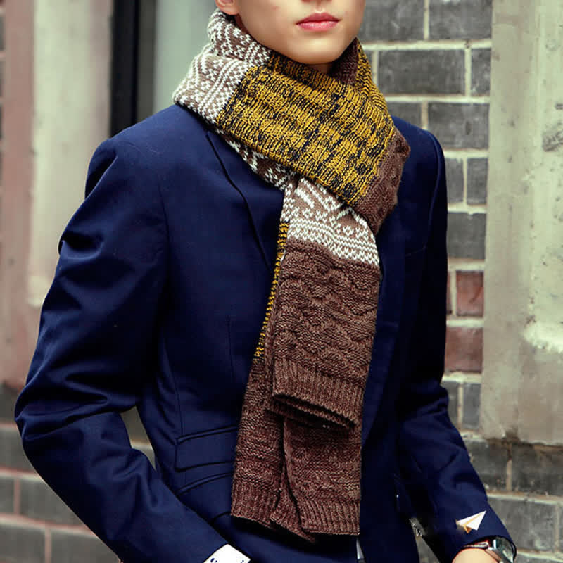 Herren Argyle Gestrickter Color Block Schal