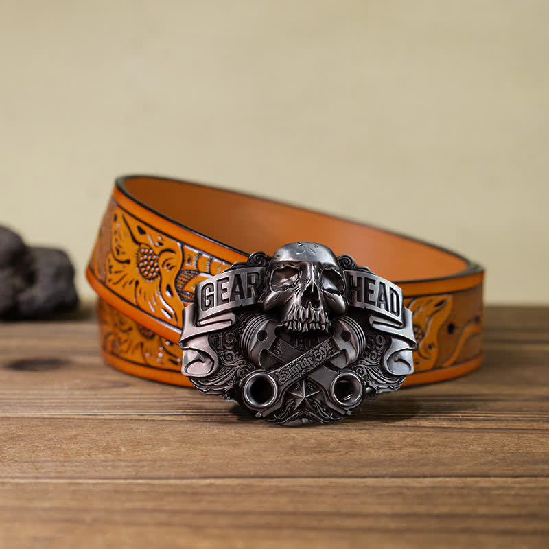 DIY Zahnradkopf-Pistonschädel-Schnallenledergürtel für Herren