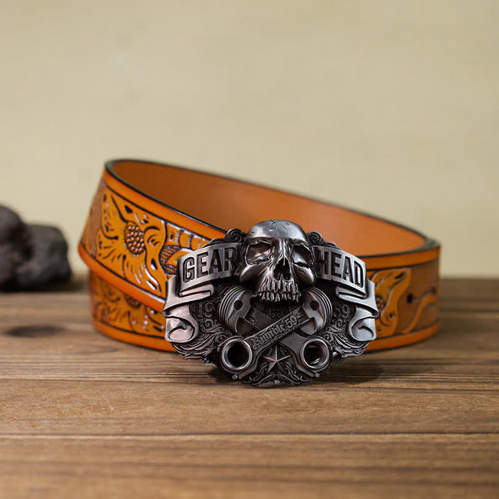 DIY Zahnradkopf-Pistonschädel-Schnallenledergürtel für Herren