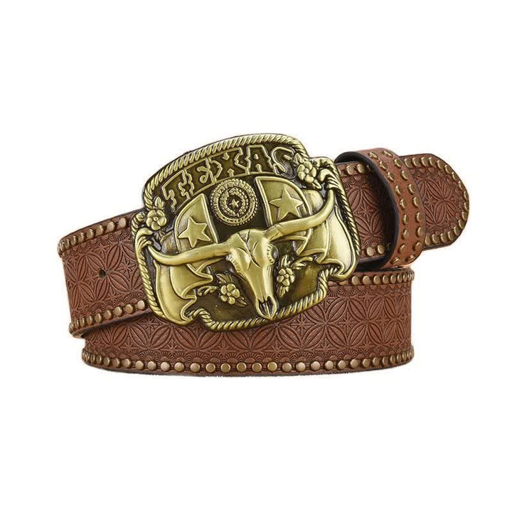 Antiker Longhorn-Ledergürtel mit Nieten für Herren