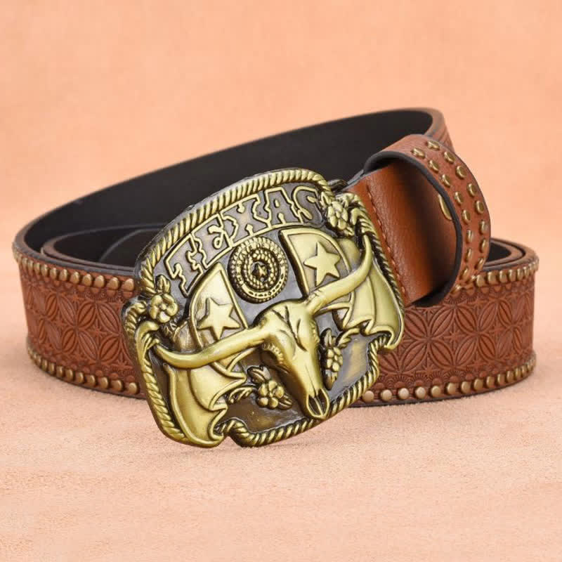 Antiker Longhorn-Ledergürtel mit Nieten für Herren