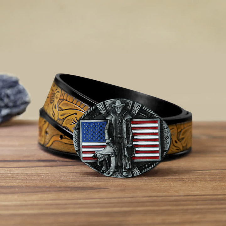 Herren DIY American Flag Cowboy Schnallengürtel aus Leder