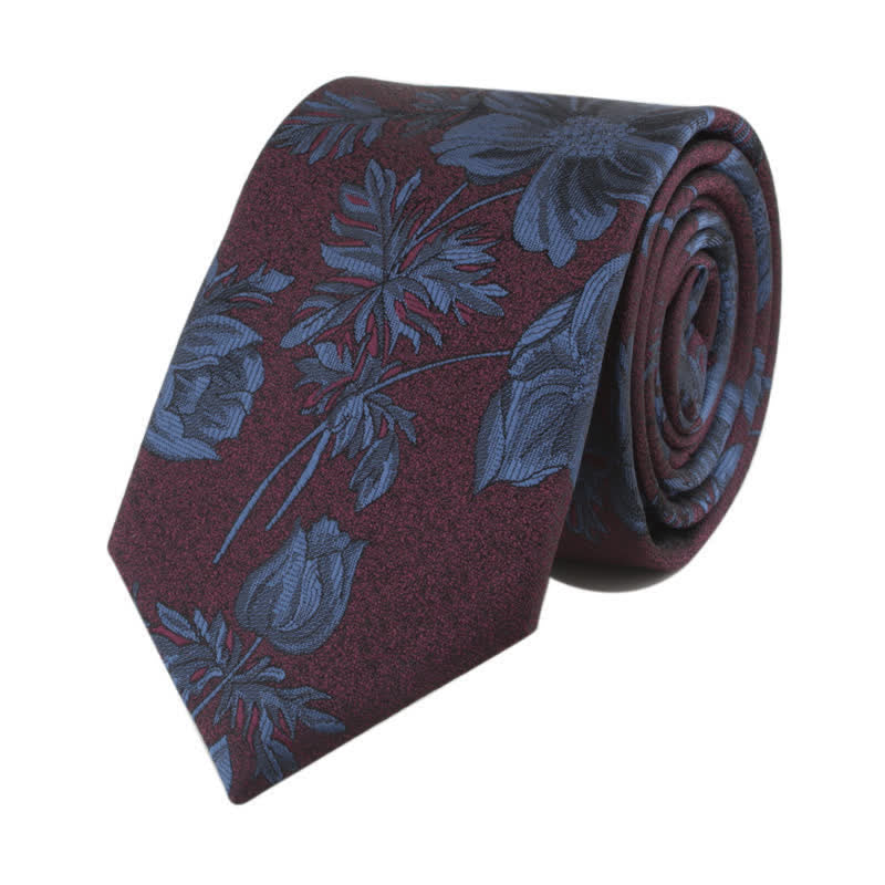 Herren-Krawatte mit Neuheitsblume mit Stiel - Stahlblau & Burgunderrot - image 6