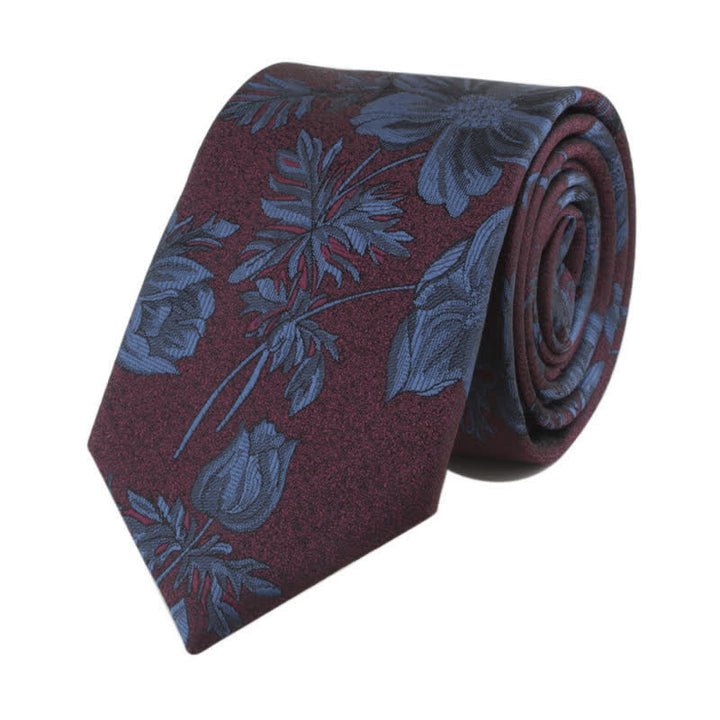 Herren-Krawatte mit Neuheitsblume mit Stiel - Stahlblau & Burgunderrot - image 6