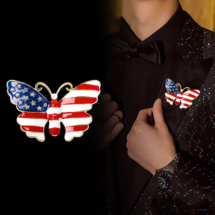 Herren-Brosche mit amerikanischer Flagge und Schmetterling