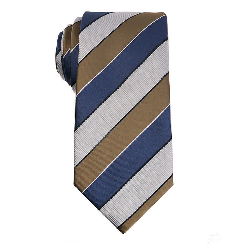 Elegante gestreifte Krawattenserie für Männer - Khaki & Blau - image 5