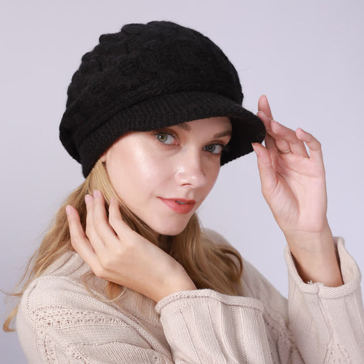Damen Beanie-Hut mit lockerem flauschigem Futter und Schirm