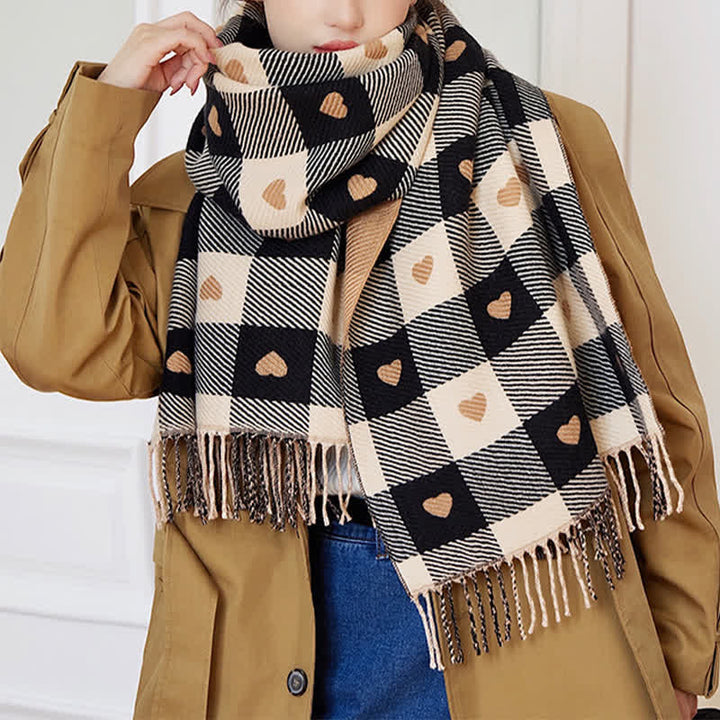 Damen Winter Cape Liebe Schachbrett Schal