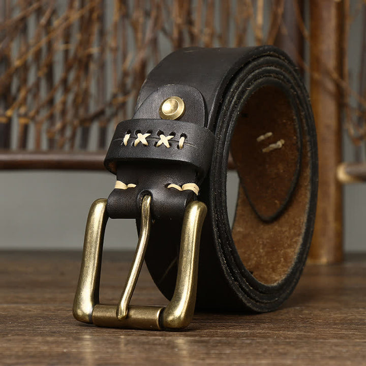 Herren Vintage Gürtel aus Leder mit ausgefallener Schnitzerei - Schwarz - 46 - image 11