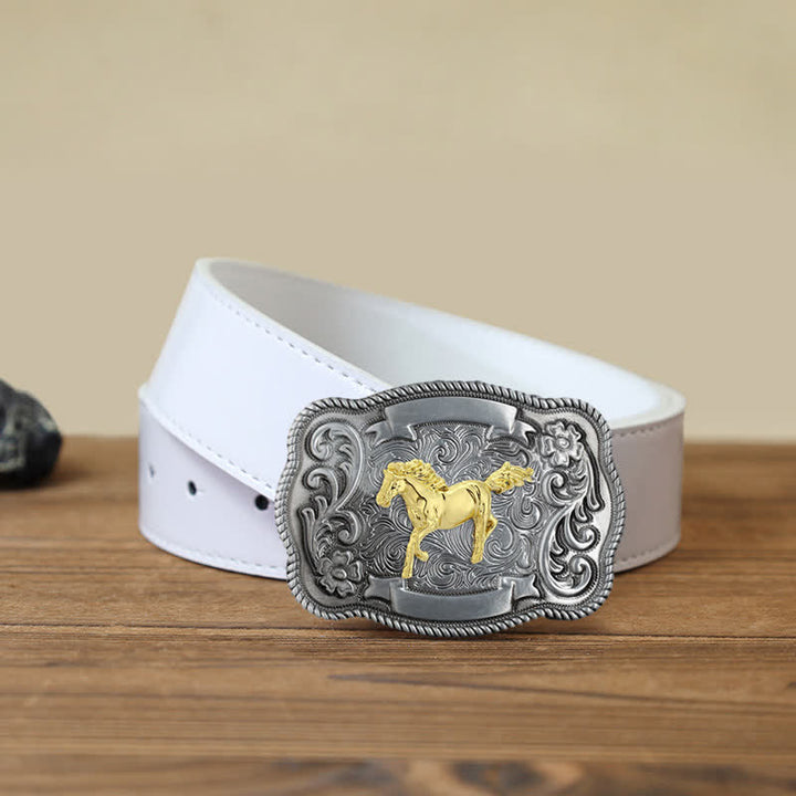 Herren DIY Ledergürtel mit goldener Tierschnalle - Pferd - Weißer PU-Gürtel (40) - image 4