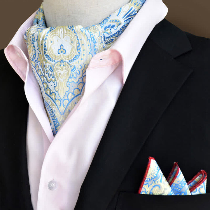 2 Stück hellhimmelblaues luxuriöses florales Paisley-Einstecktuch und Krawattenset