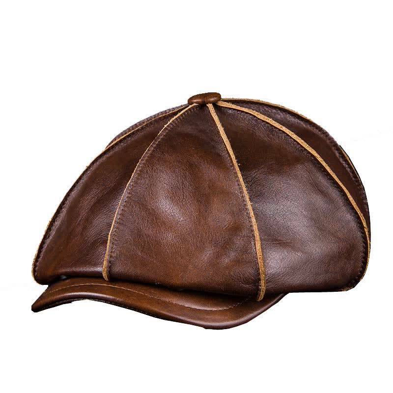 Literarische achteckige Baskenmütze aus echtem Leder - Braun - L (23 1/4"-23 5/8") - image 0
