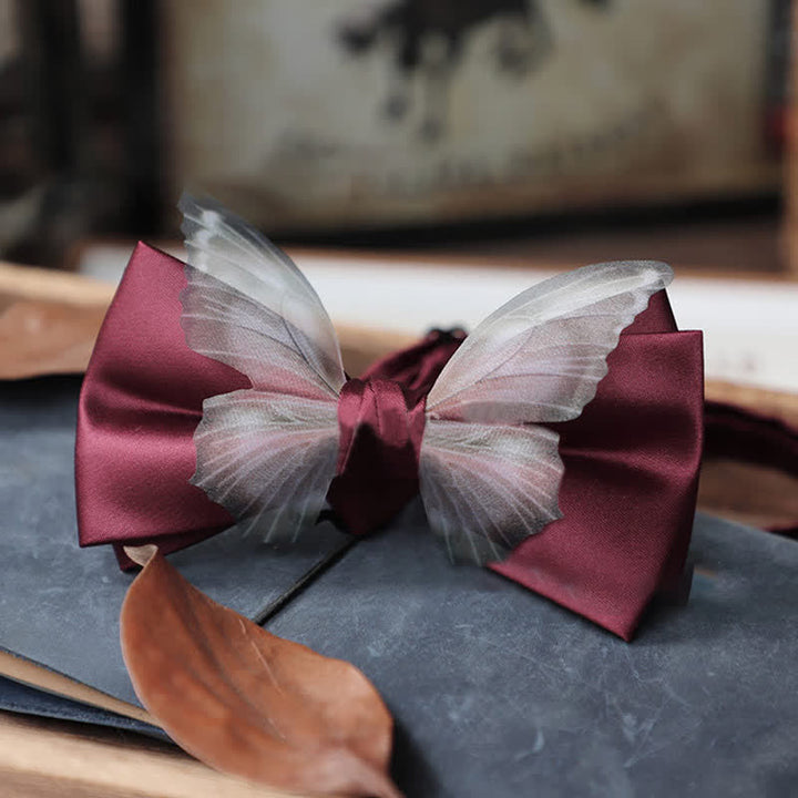 Herren-Set aus Vintage-Organza mit Schmetterlings-Fliege und Einstecktuch