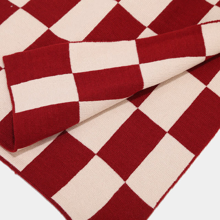 3-teiliges Unisex-Schachbrettmuster Mützen-Schal-Handschuh-Set