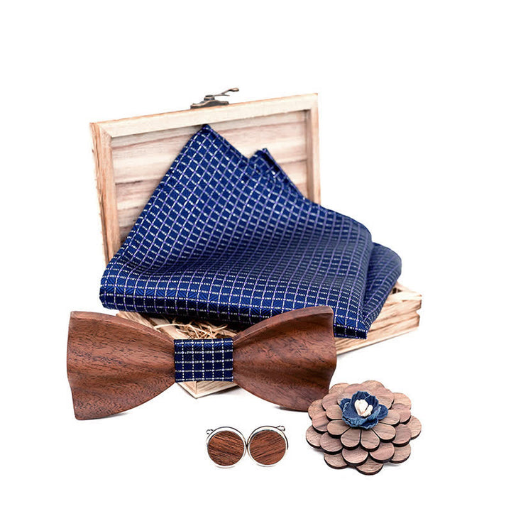 4er Set Herren Schwarz Walnuss Holz Fliege Set