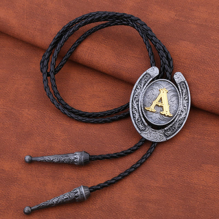Moderne Western-Hufeisen Anfänglicher Buchstabe A bis Z Bolo Tie