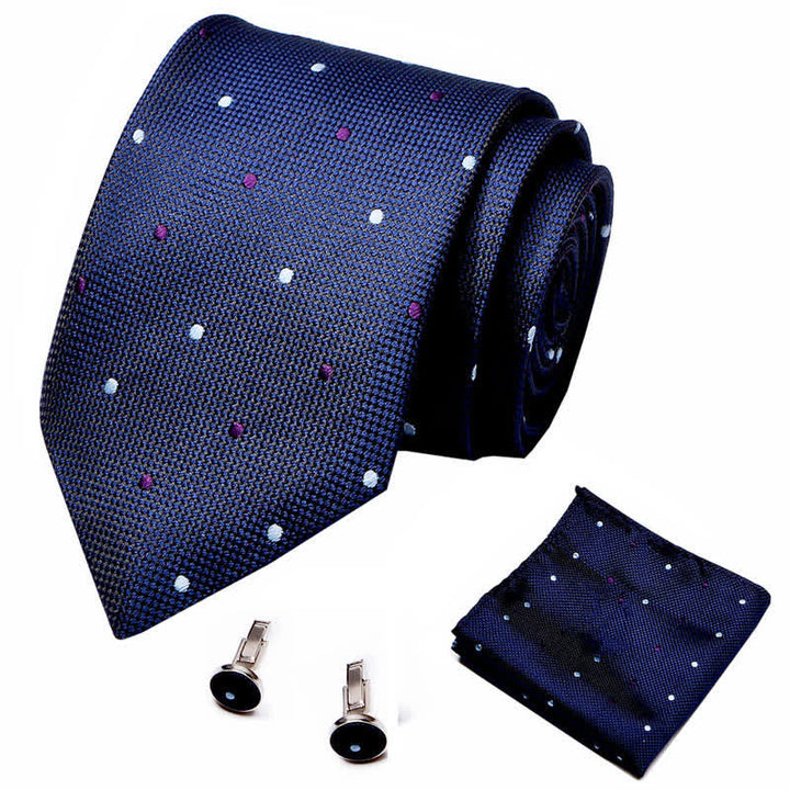 3er-Pack Herren Krawatten-Set in Dunkelblau und Lila mit Punkten