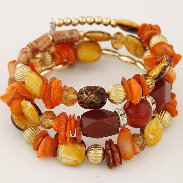 Vintage-Armband im böhmischen Stil mit mehrlagigen türkisfarbenen Achat-Kristallperlen - Orange - image 9